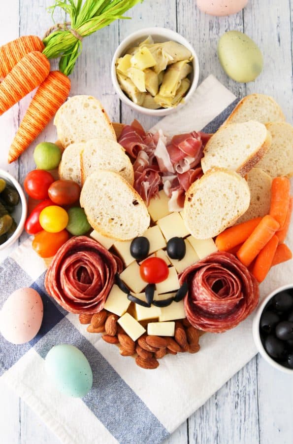 A bunny shaped Easter charcuterie board idea from Living la vida holoka