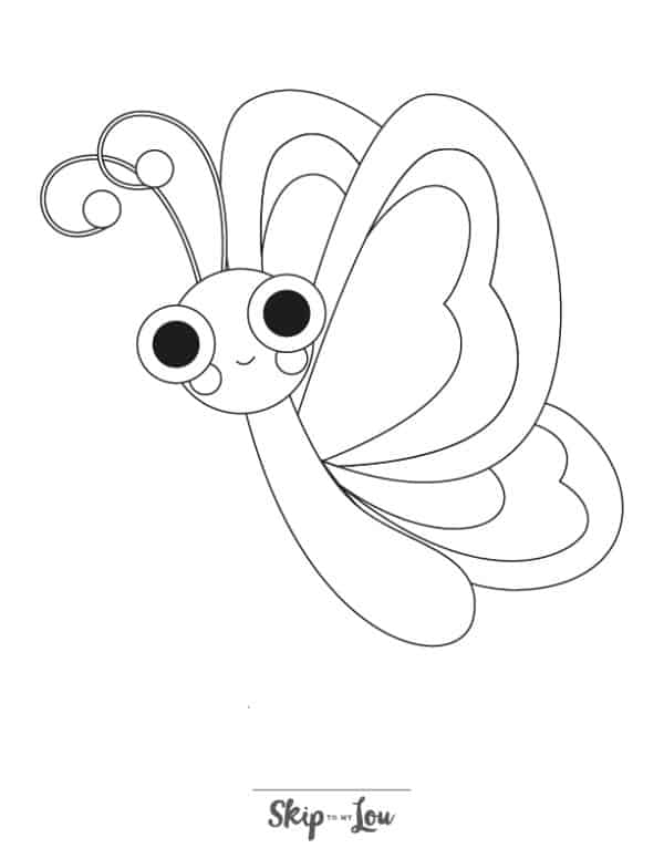 black and white easy coloring page of a butterfly