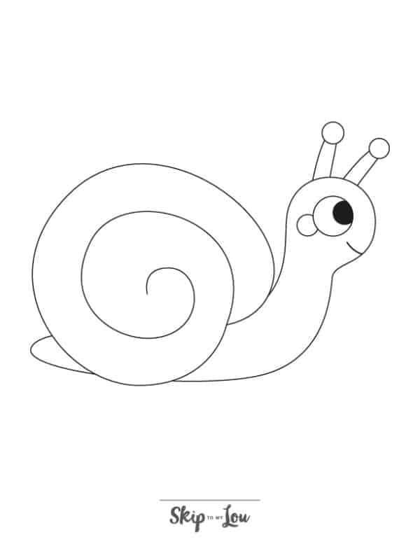 black and white easy coloring page of a snail