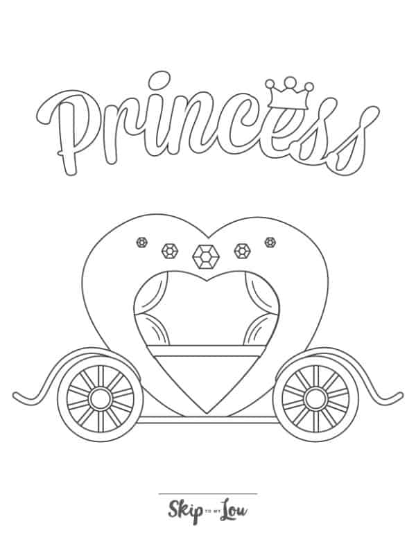 Princess carriage in the shape of a heart coloring page from Skip to my Lou.