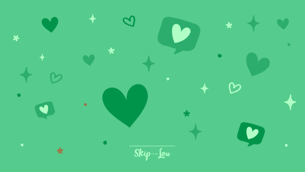 Green background with green hearts for a computer wallpaper. By Skip to my lou