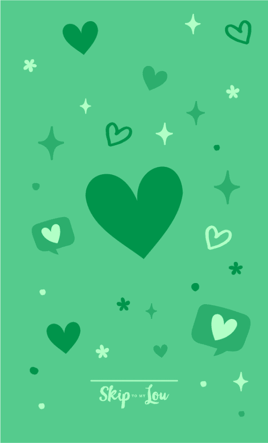 Green background with green hearts for a phone wallpaper. By Skip to my lou