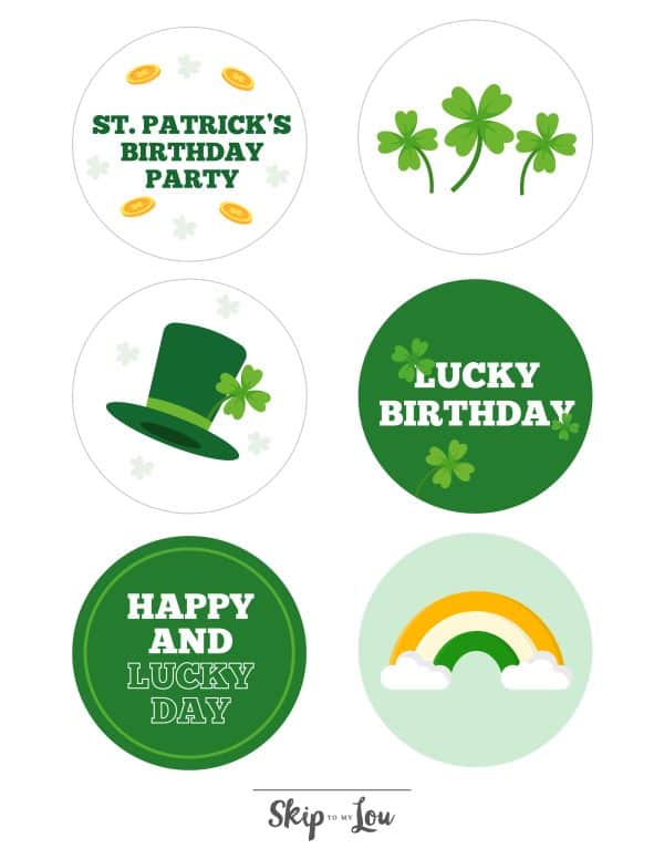 Selection of Happy Birthday on ST Patrick's day stickers to print. From skip to my lou