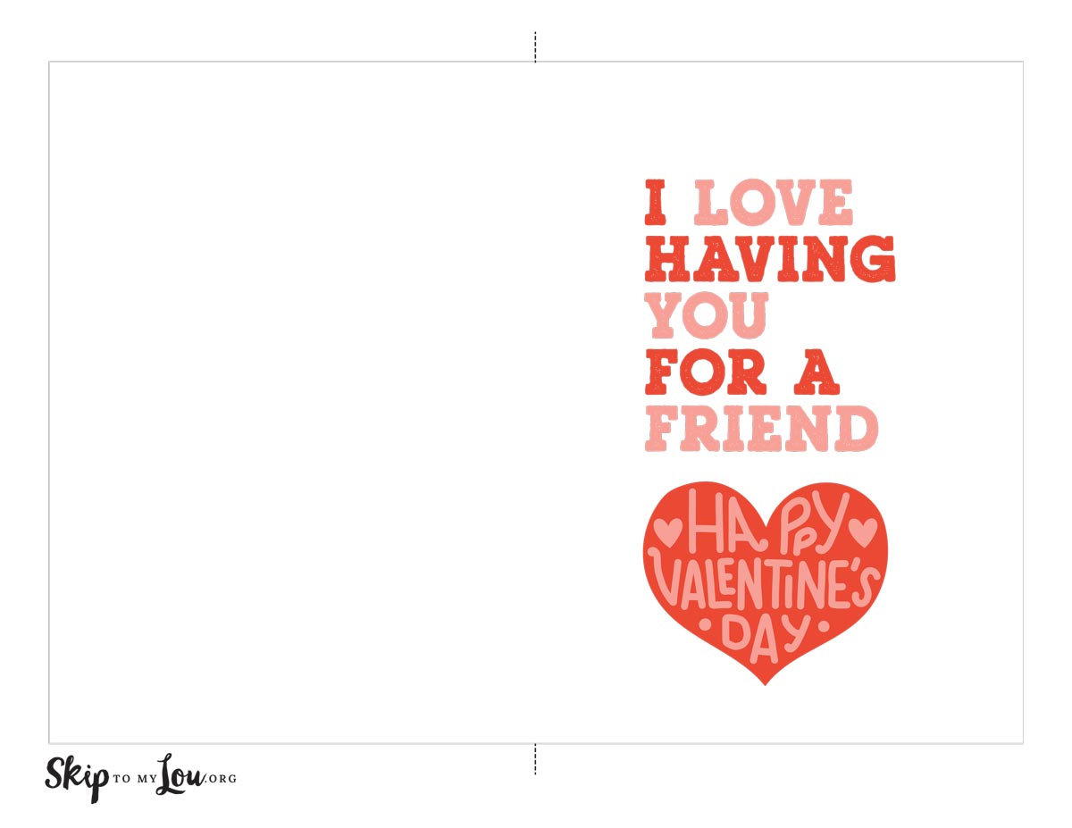 free printable I love having you for a friend greeting card for Valentine's day