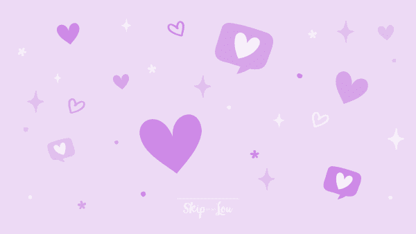 Purple heart wallpaper with sparkles and icons in purple hues. For computers and laptops. From skip to my lou 