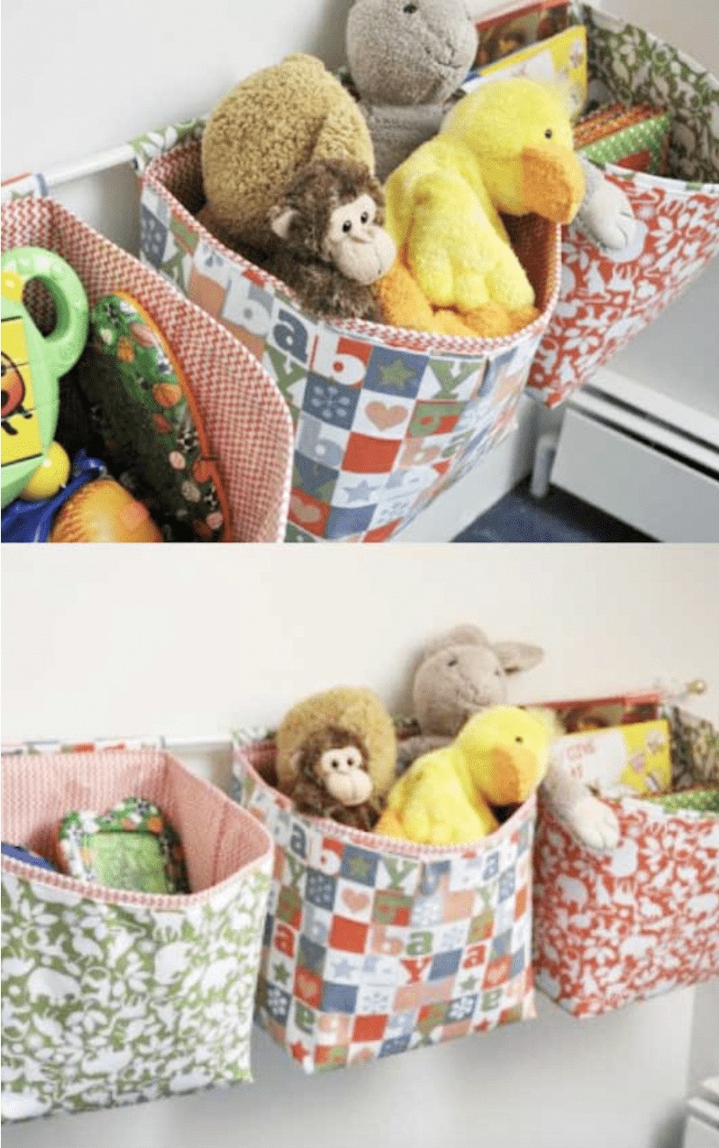 fabric wall baskets filled with toys