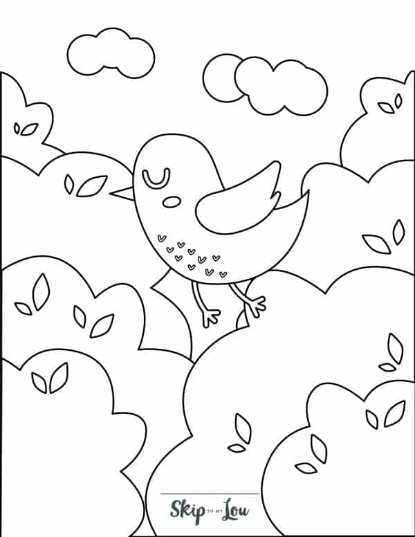 Bird flying through bushes coloring page from Skip to my Lou.