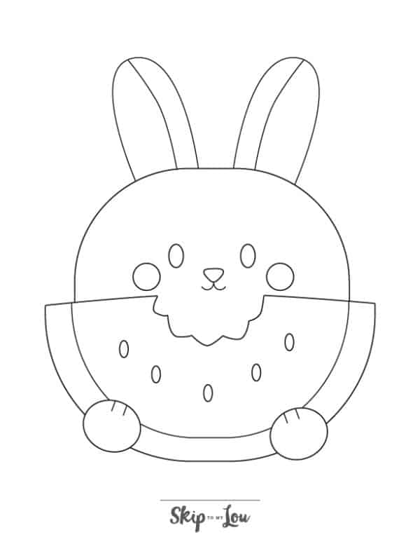 Rabbit eating a watermelon slice coloring page from Skip to my lou