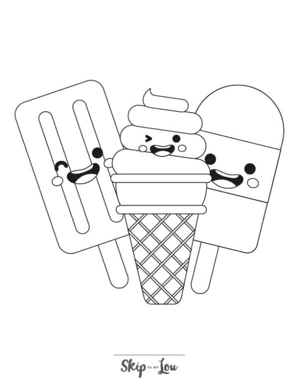 Popsicle and ice cream with smiley faces coloring page from Skip to my Lou