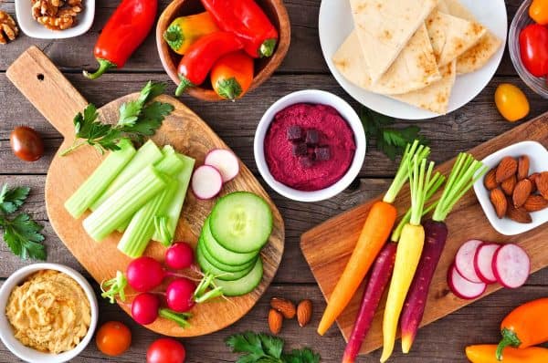 vegetarian charcuterie baord from food revolution with carrots 
