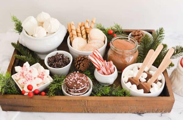 hot chocolate charcuterie board ideas-cupcakes and cutlery