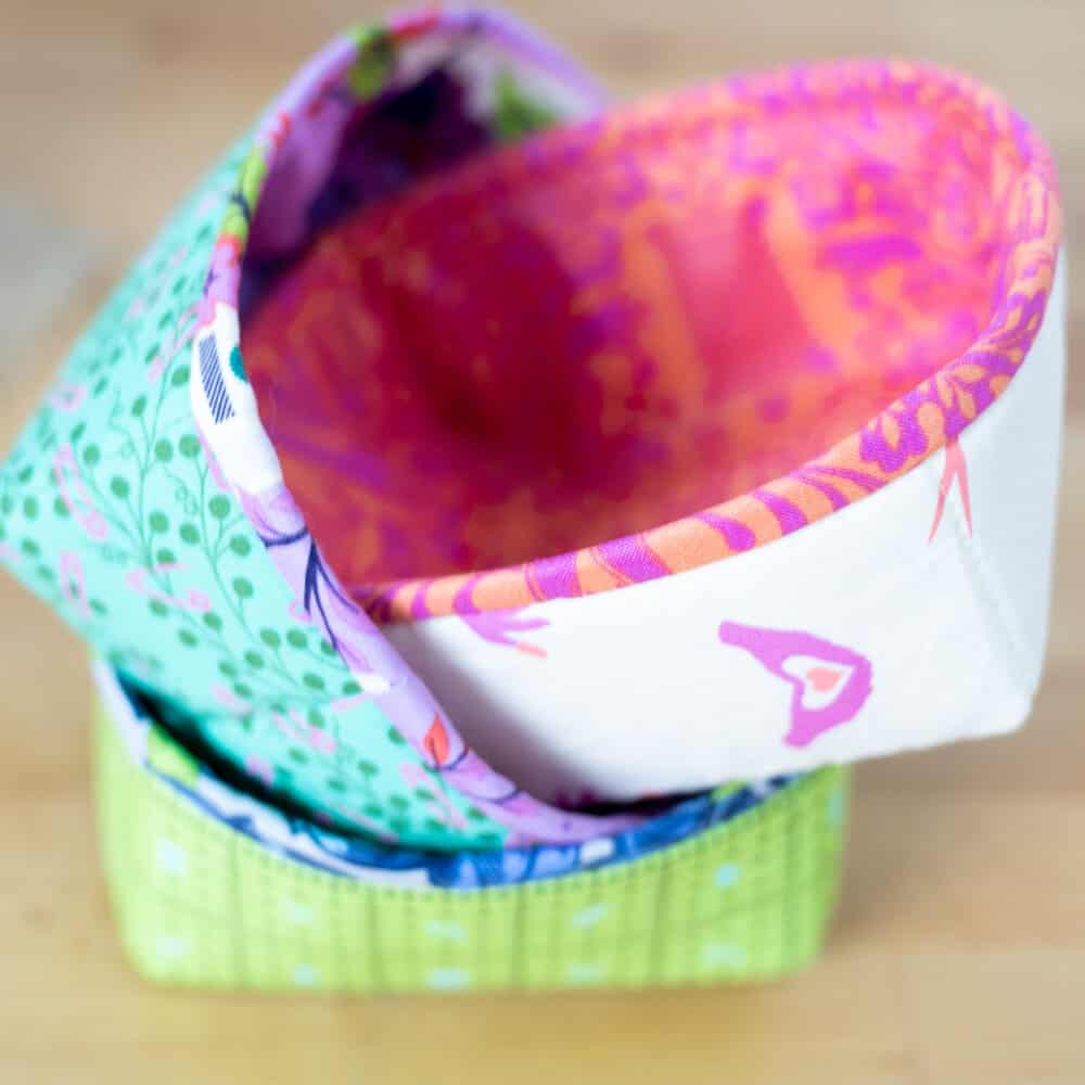 tiny colorful fabric baskets