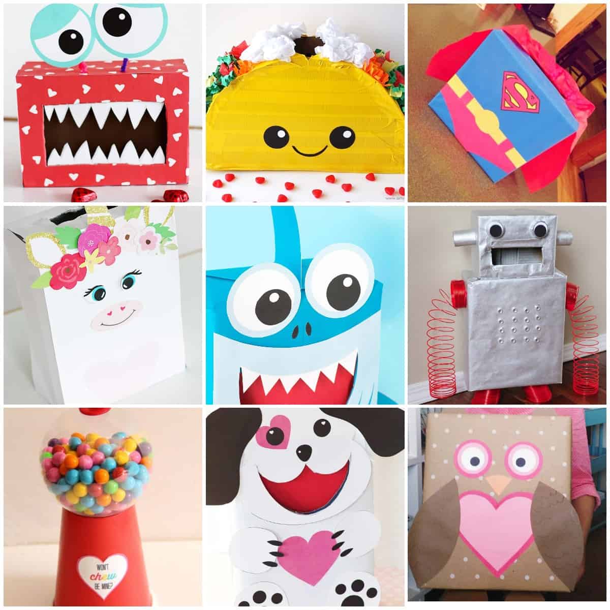 collage of valentine ideas for boxes