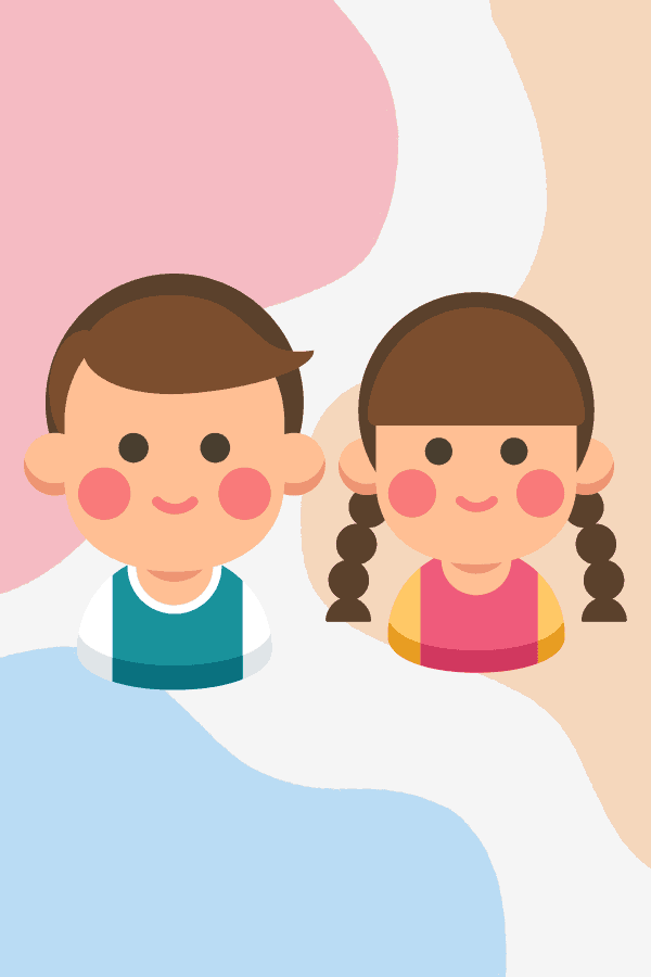 An image of a young girl and boy who are cousins in front of a pink, white and brown background. Cousin quotes from Skip to my lou 