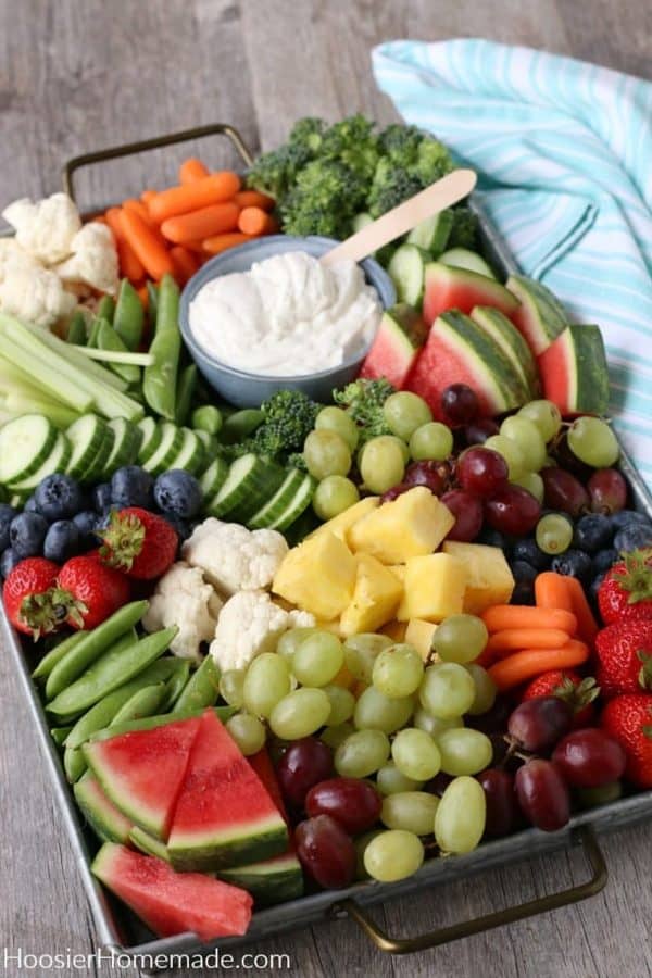 fruit charcuterie board ideas-hoosier homemade-board with a variety of fruits and veggies