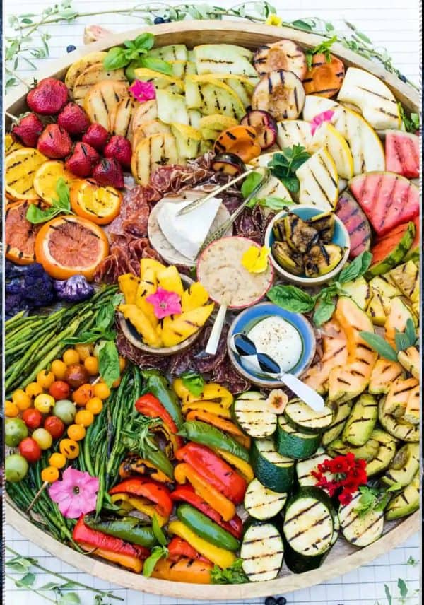fruit charcuterie board ideas-reluctant entertainer-board with of grilled veggies and fruits