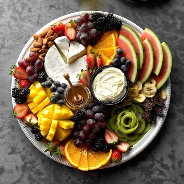 fruit charcuterie board ideas-taste of home-board with a variety of fruits