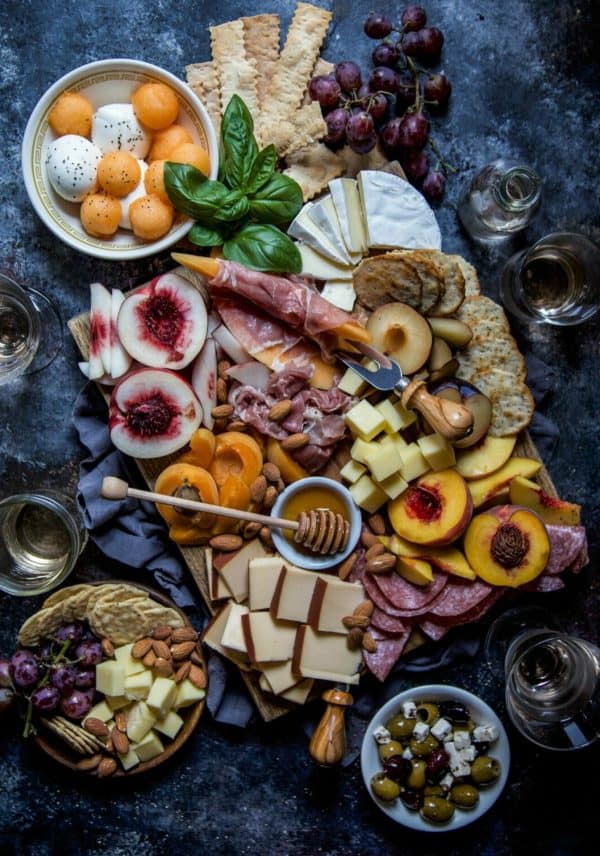 fruit charcuterie board ideas-the curious plate-stone fruit like peaches, and nectarines, along with cheese. 