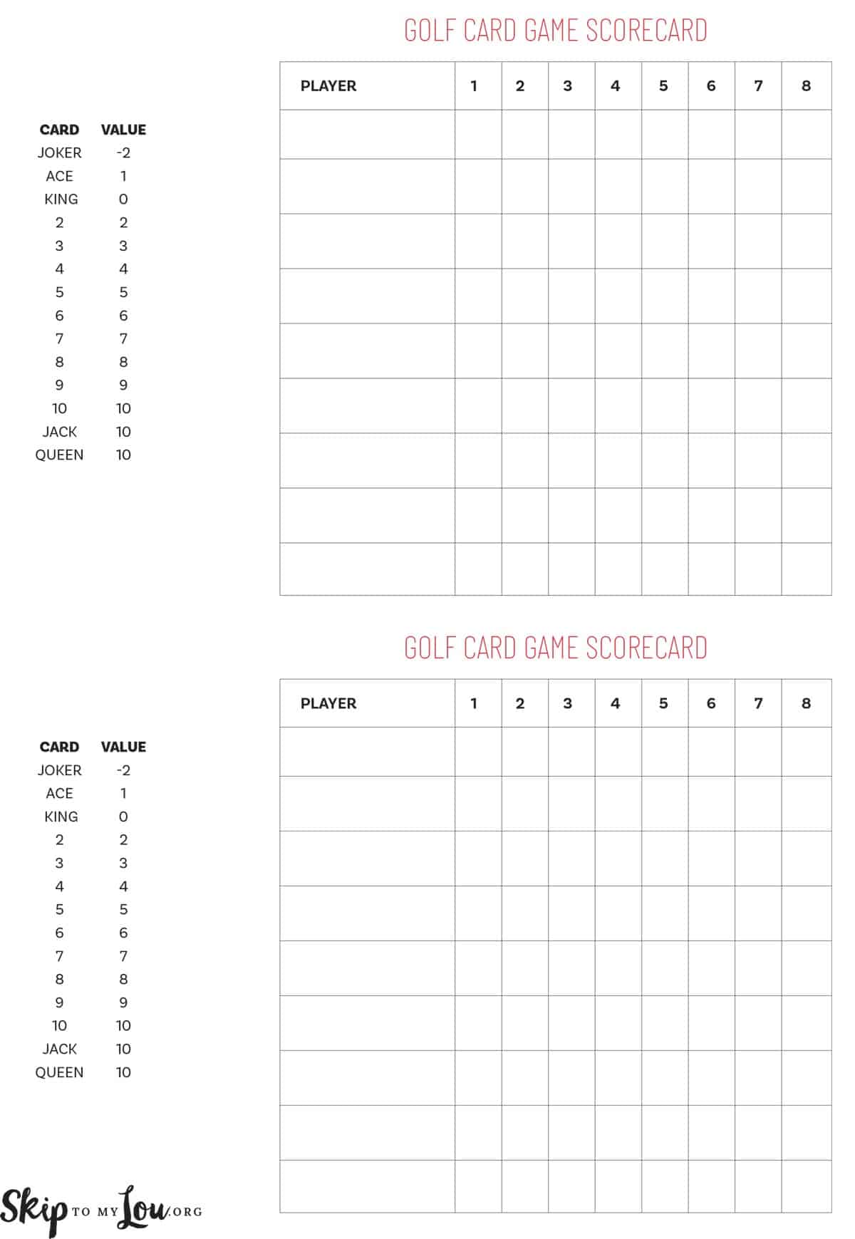 printable golf game score card