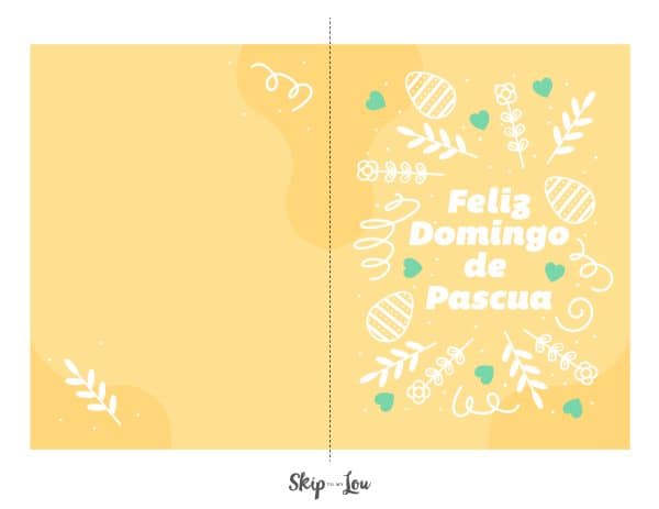 Yellow Feliz domingo de pascua card with pretty patterns. From skip to my lou