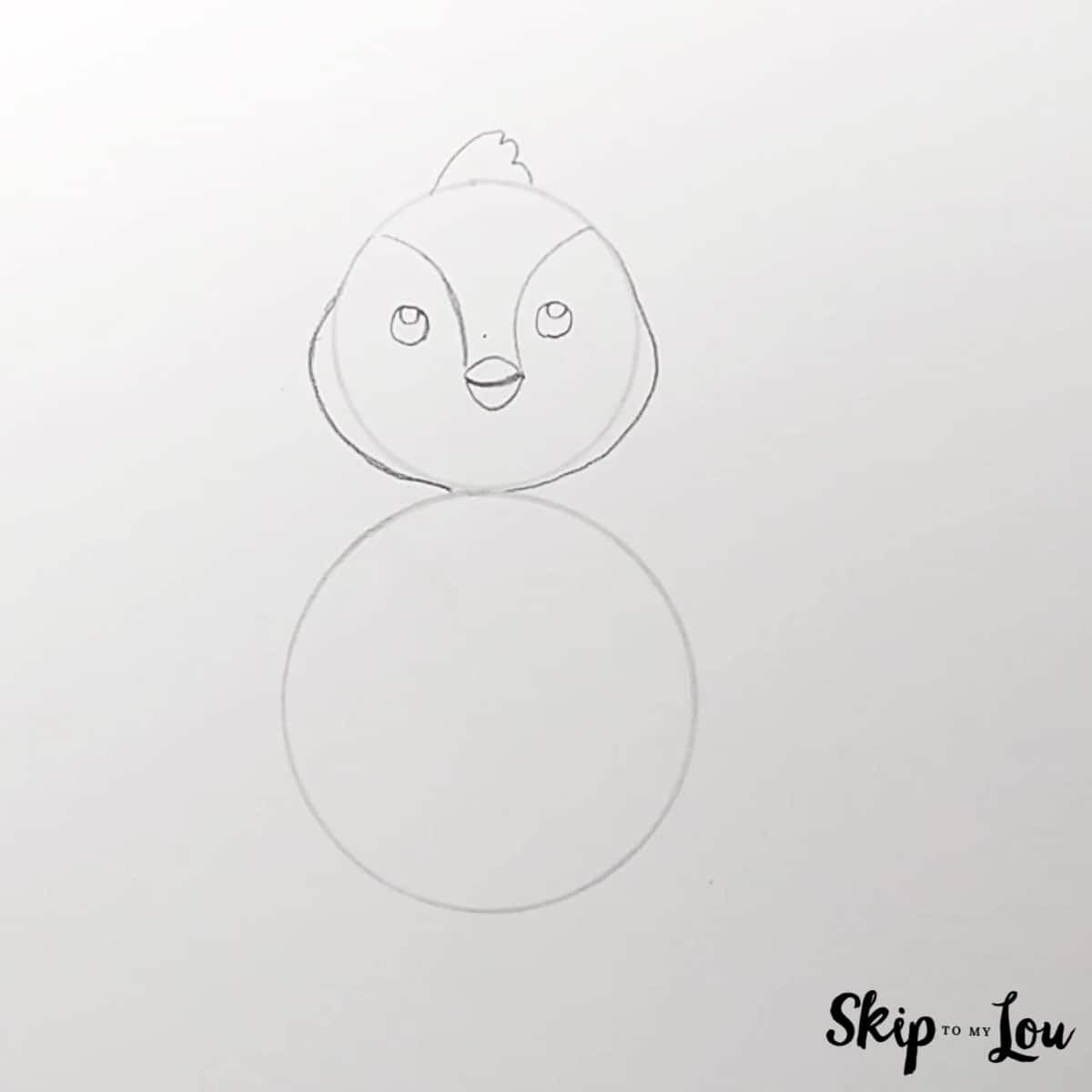 Cartoon Penguin Drawing - Step 3 - Head shape and hair