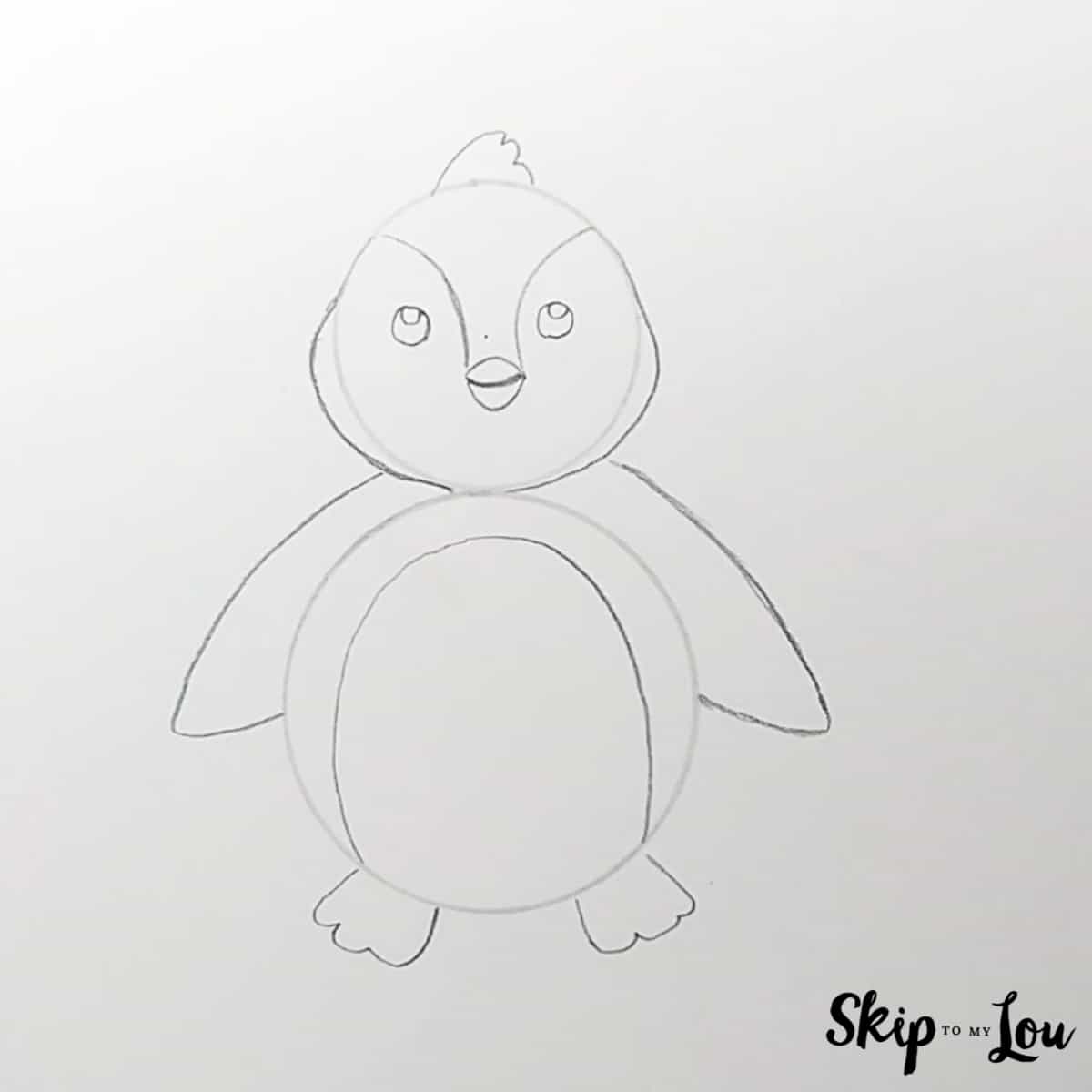 Cartoon Penguin Drawing - Step 4 - Flippers and feet