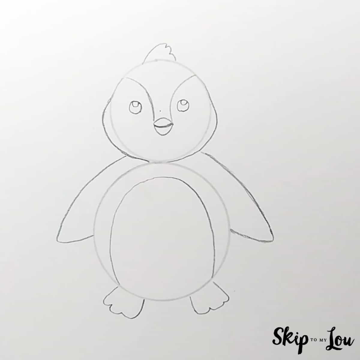 Cartoon Penguin Drawing - Step 4 - Flippers and feet