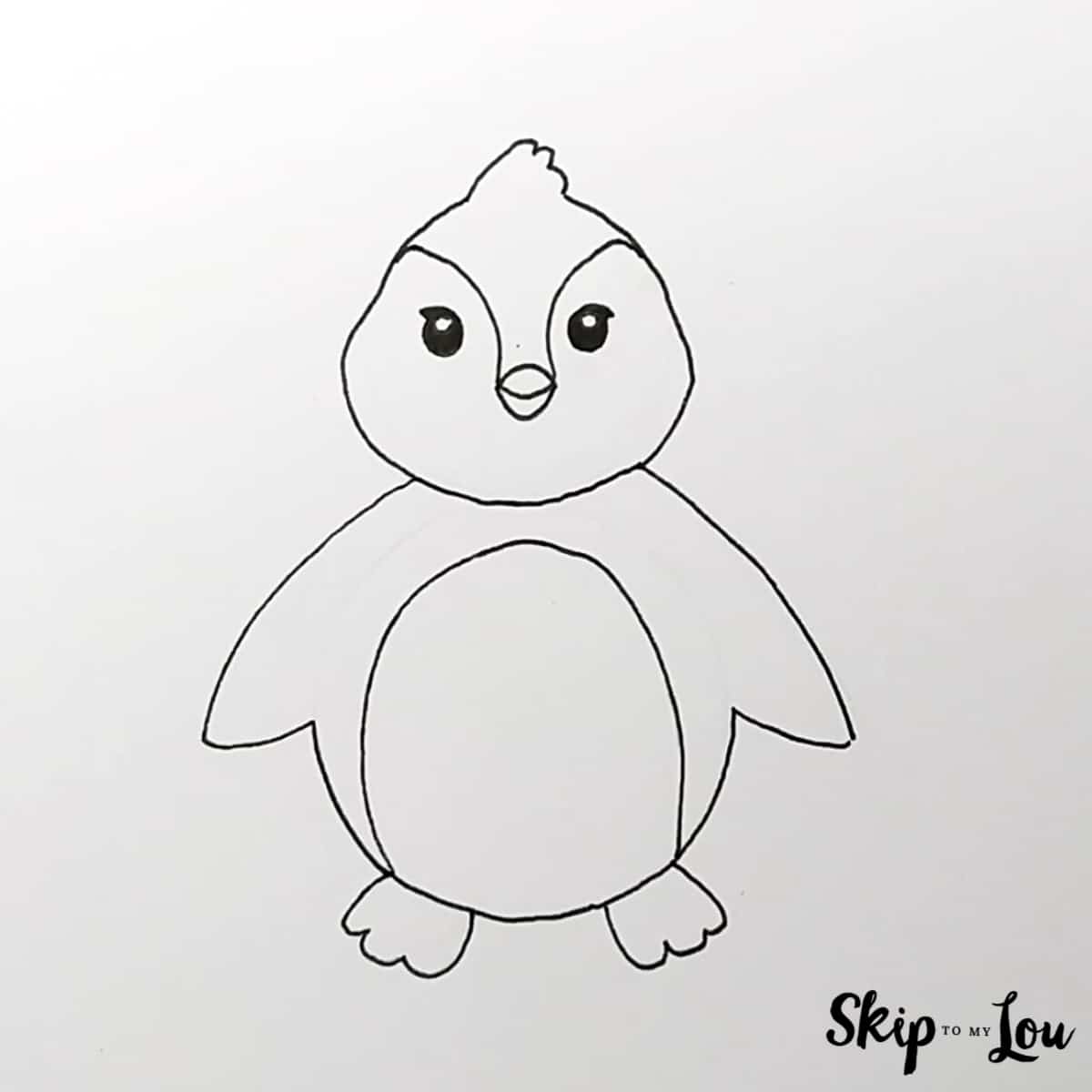Cartoon Penguin Drawing - Step 5 - Outline