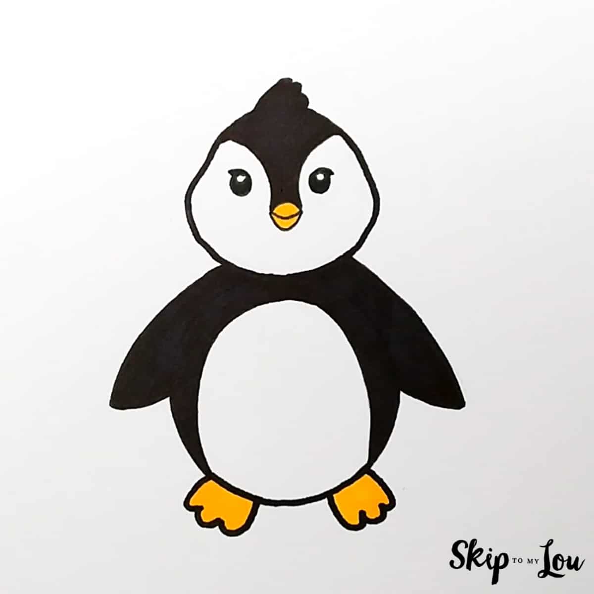 Skip to my Lou - How to Draw a Penguin - Colored cartoon penguin drawing
