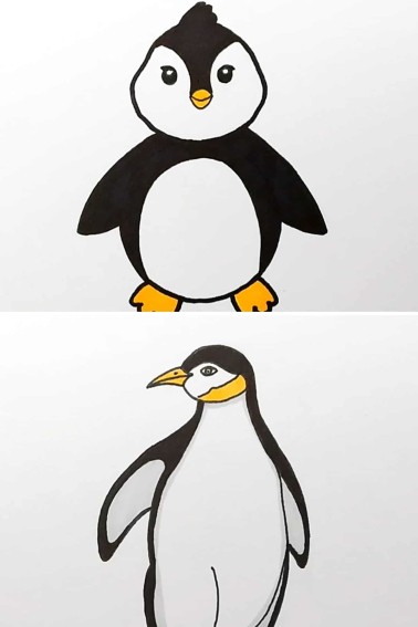 collage of how to draw penguin steps