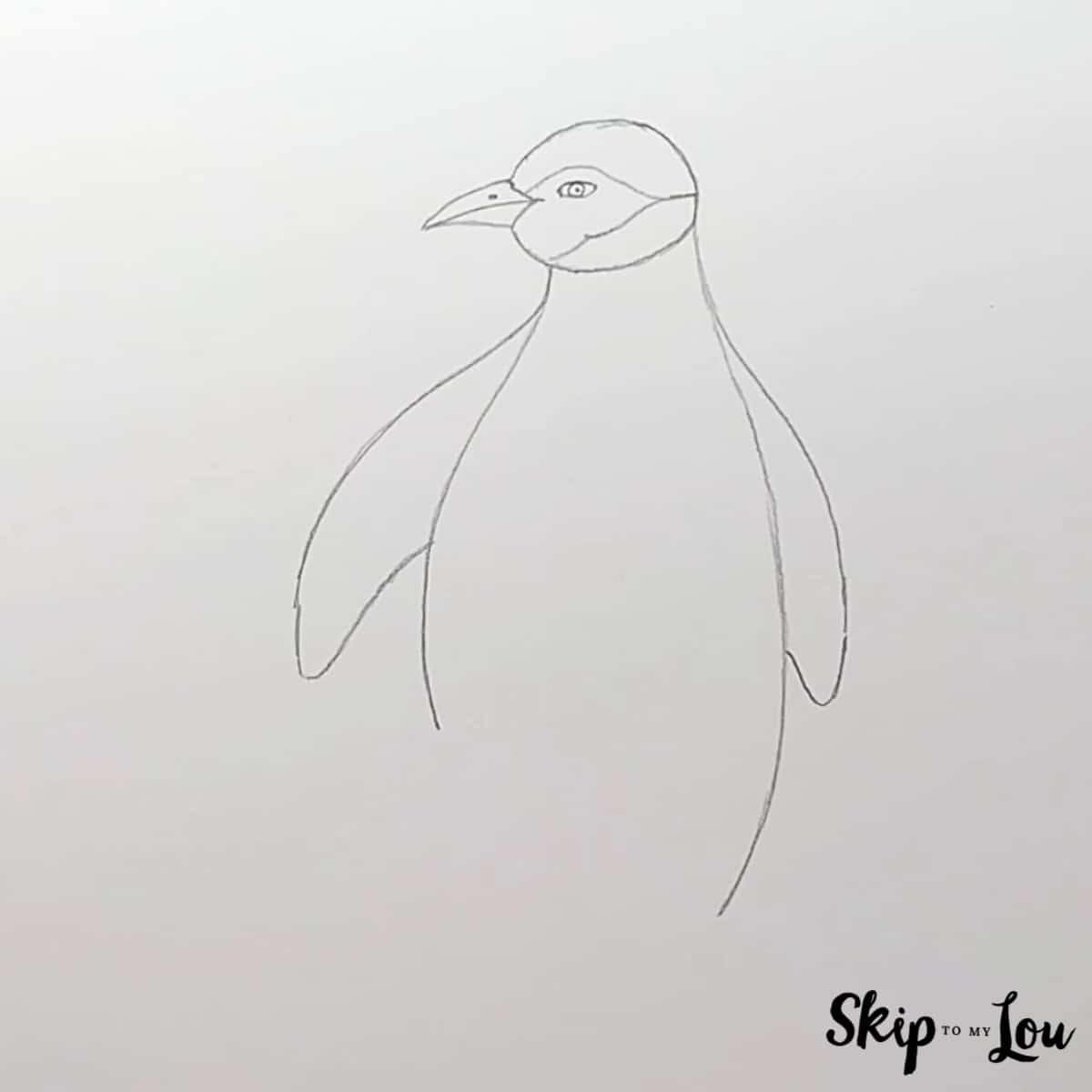 Realistic Penguin Drawing - Step 3 - Body and wings