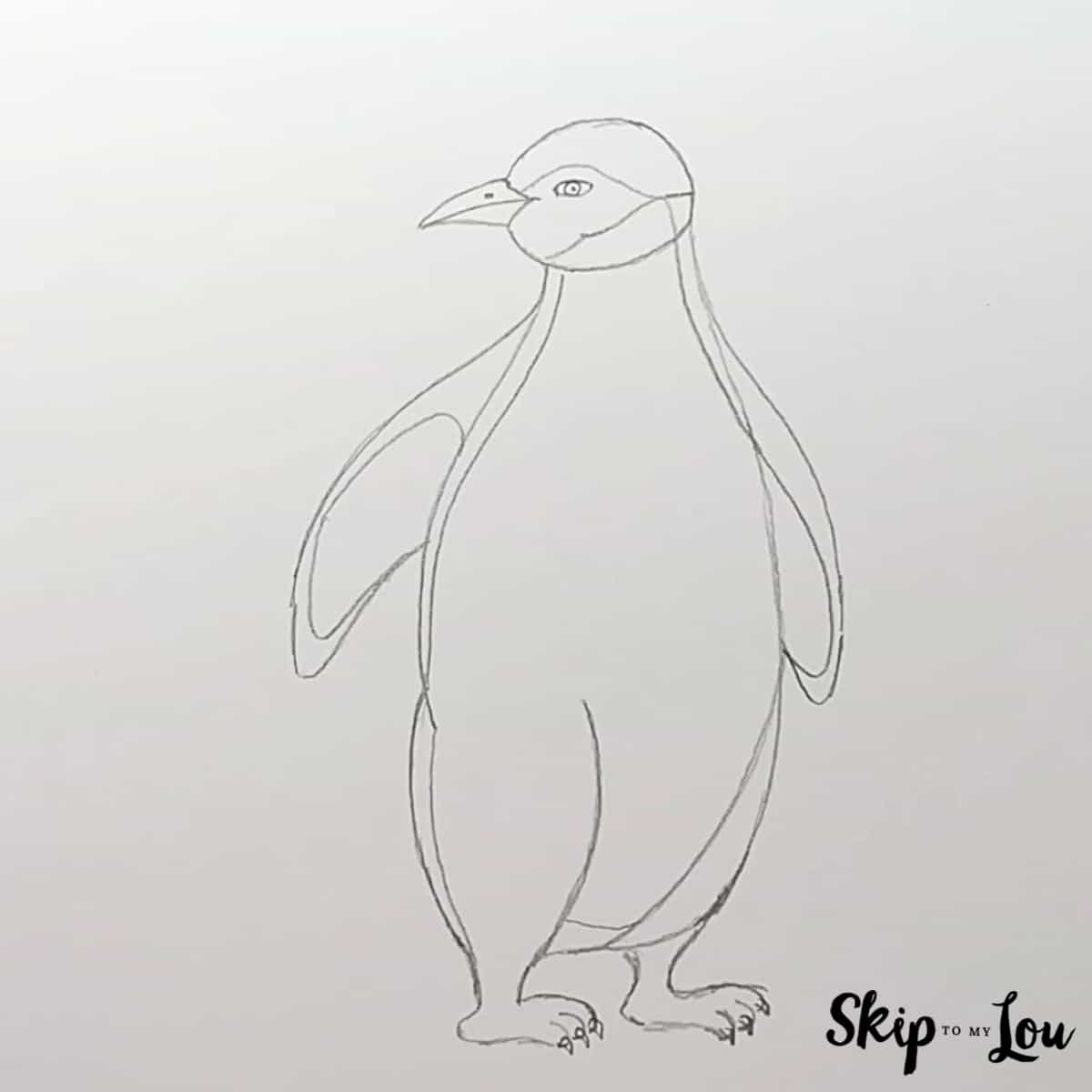 Realistic Penguin Drawing - Step 5 - Inside lines