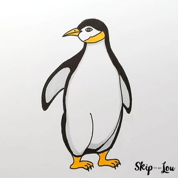 Realistic Penguin Drawing - Step 7 - Colored penguin