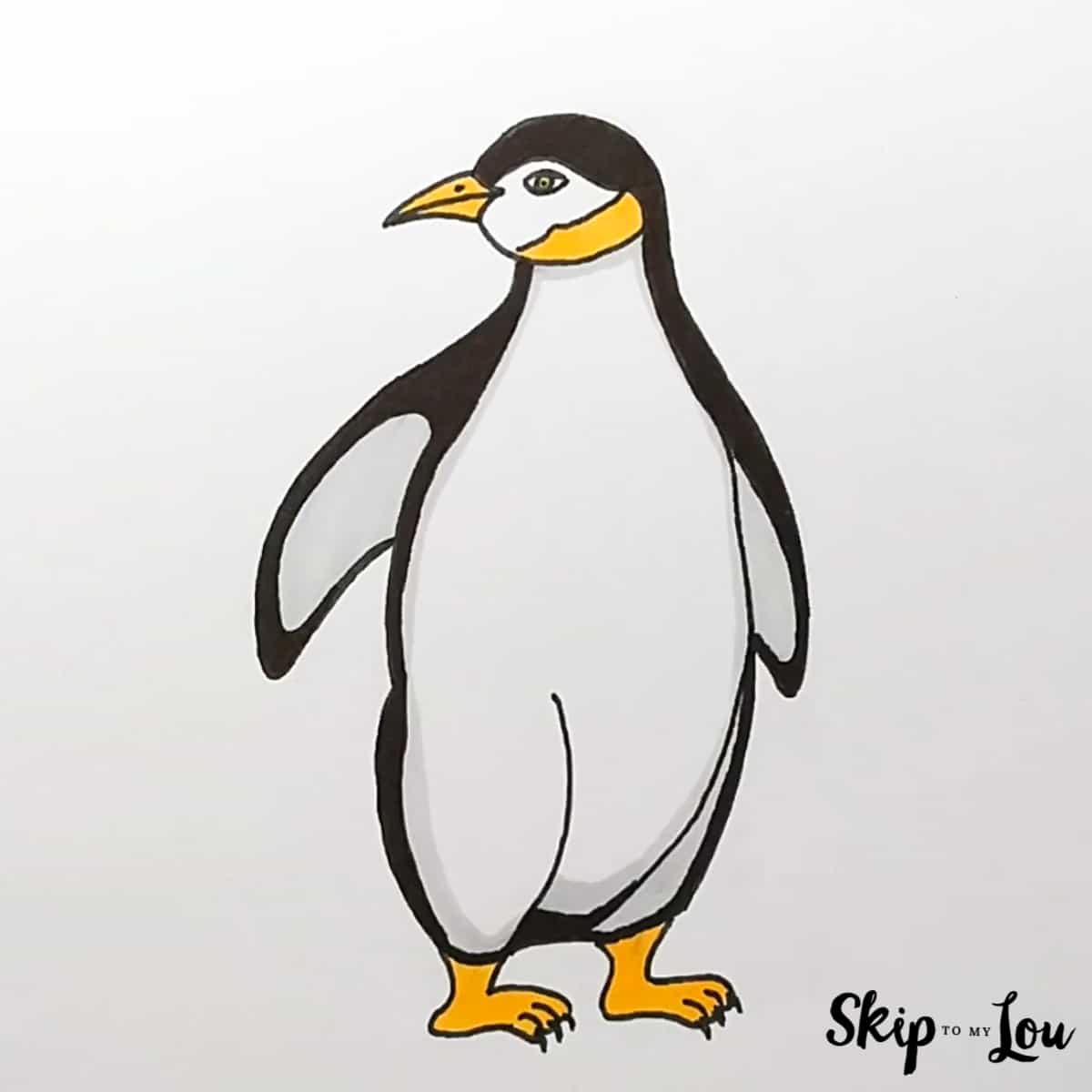 Skip to my Lou - How to Draw a Penguin - Colored realistic penguin drawing