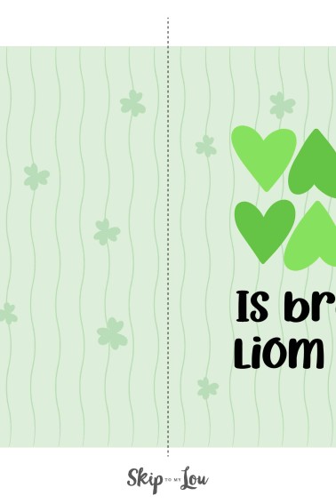 "Is brea liom tu" I love you in Irish card with green hearts and green background. From skip o my lou