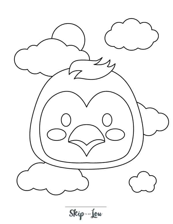 Bird face in front of clouds coloring page from Skip to my Lou.