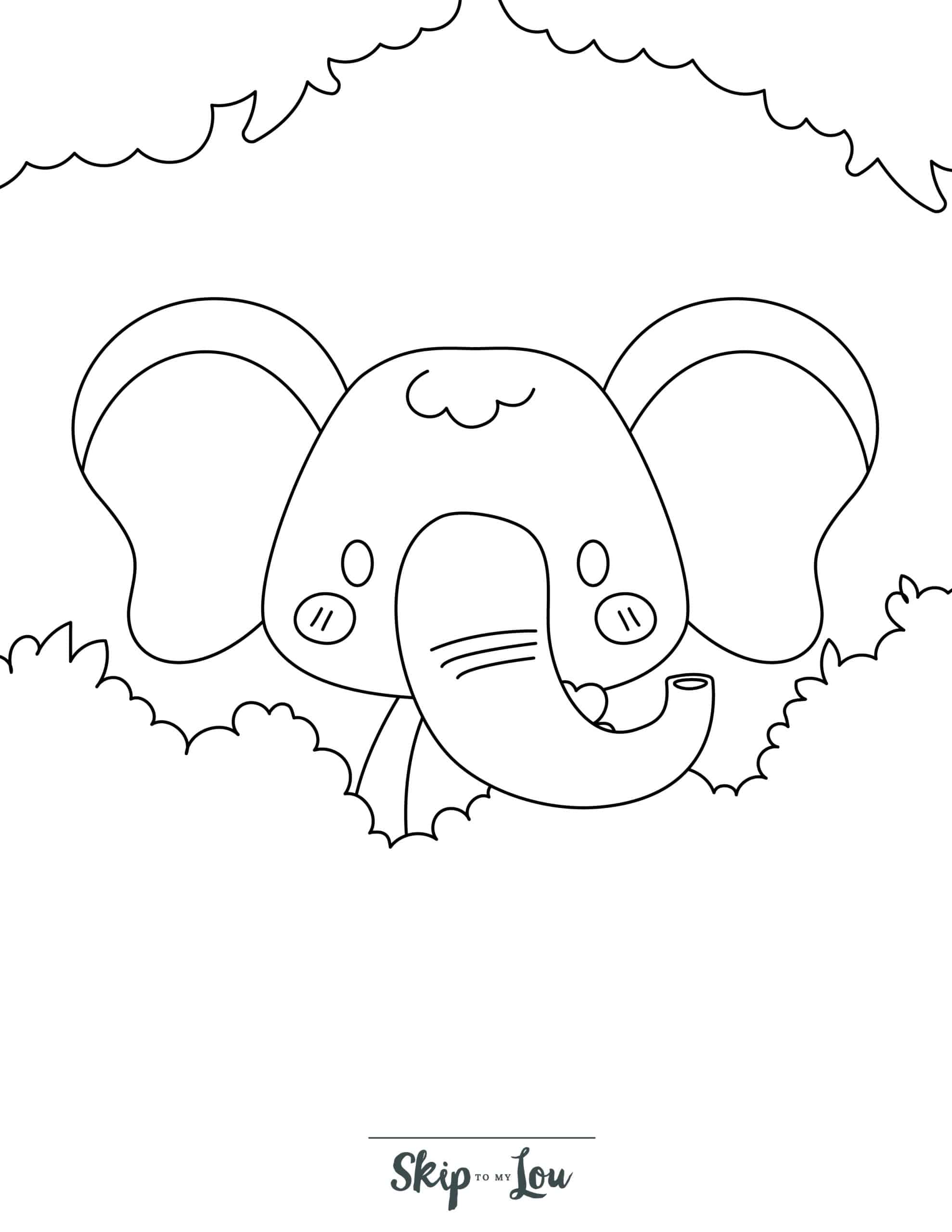 Elephant Coloring Page 6 - Elephant hiding in trees