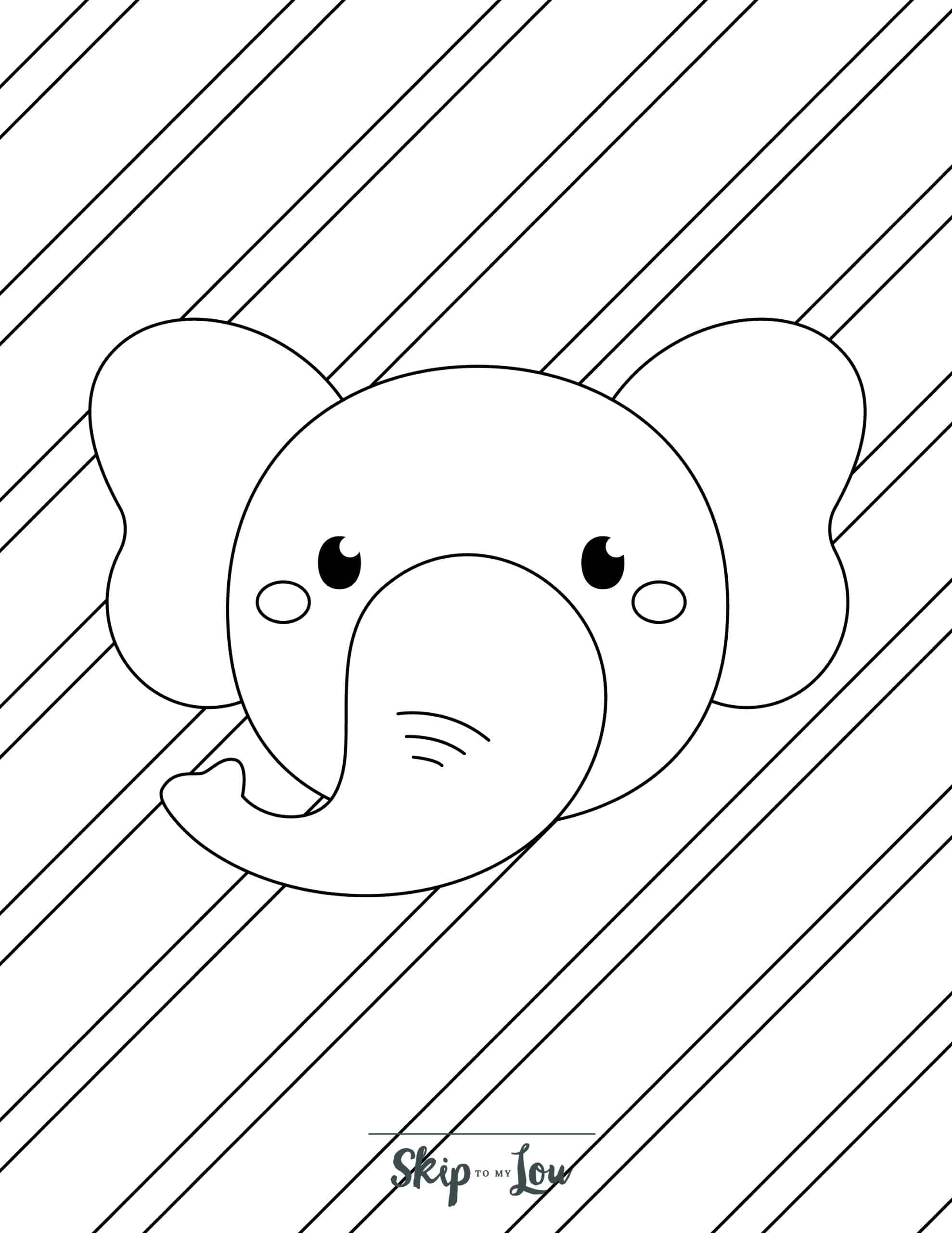 Elephant Coloring Page 10 - Elephant head with lined pattern in background