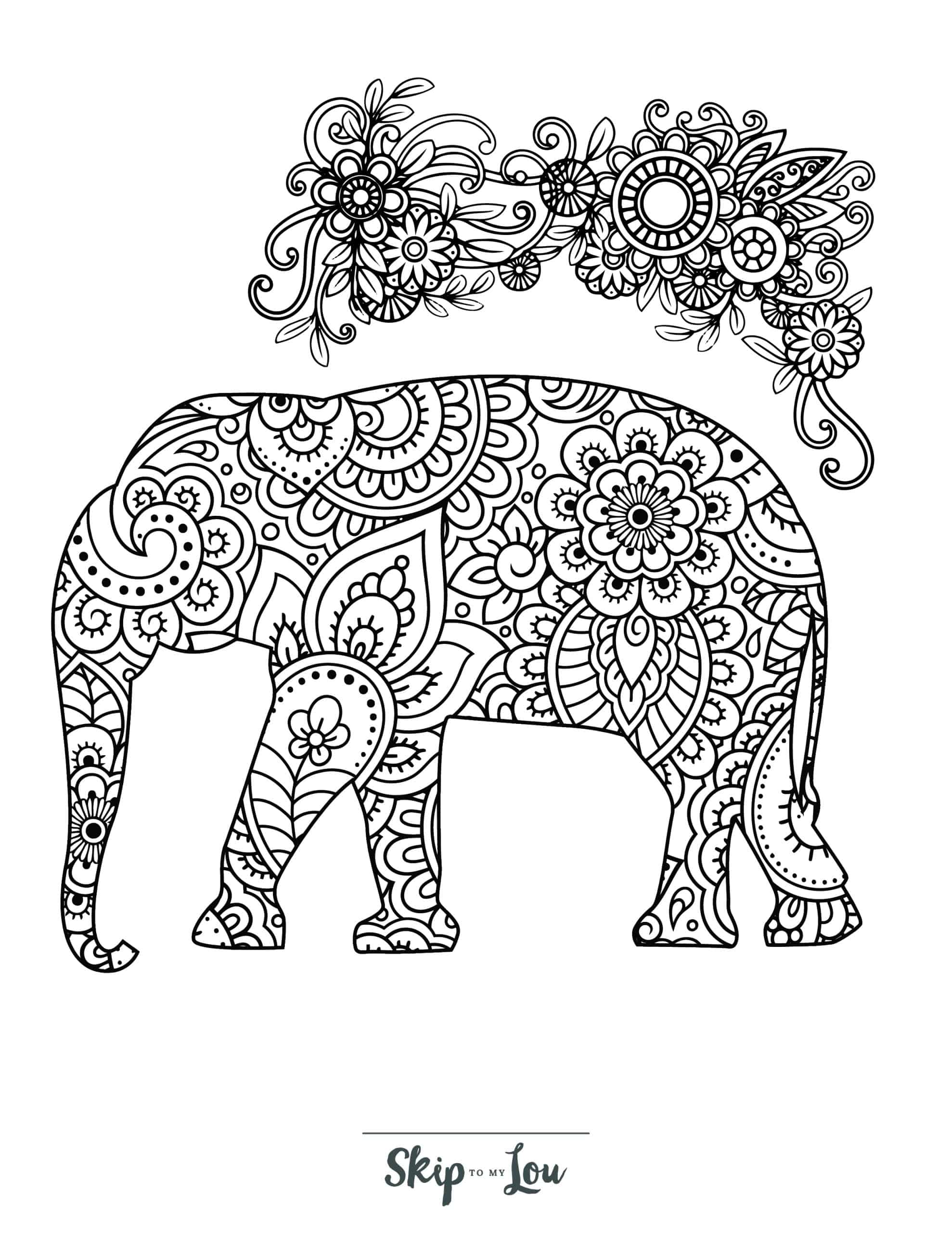 Elephant Coloring Page 12 - Detailed elephant with pattern