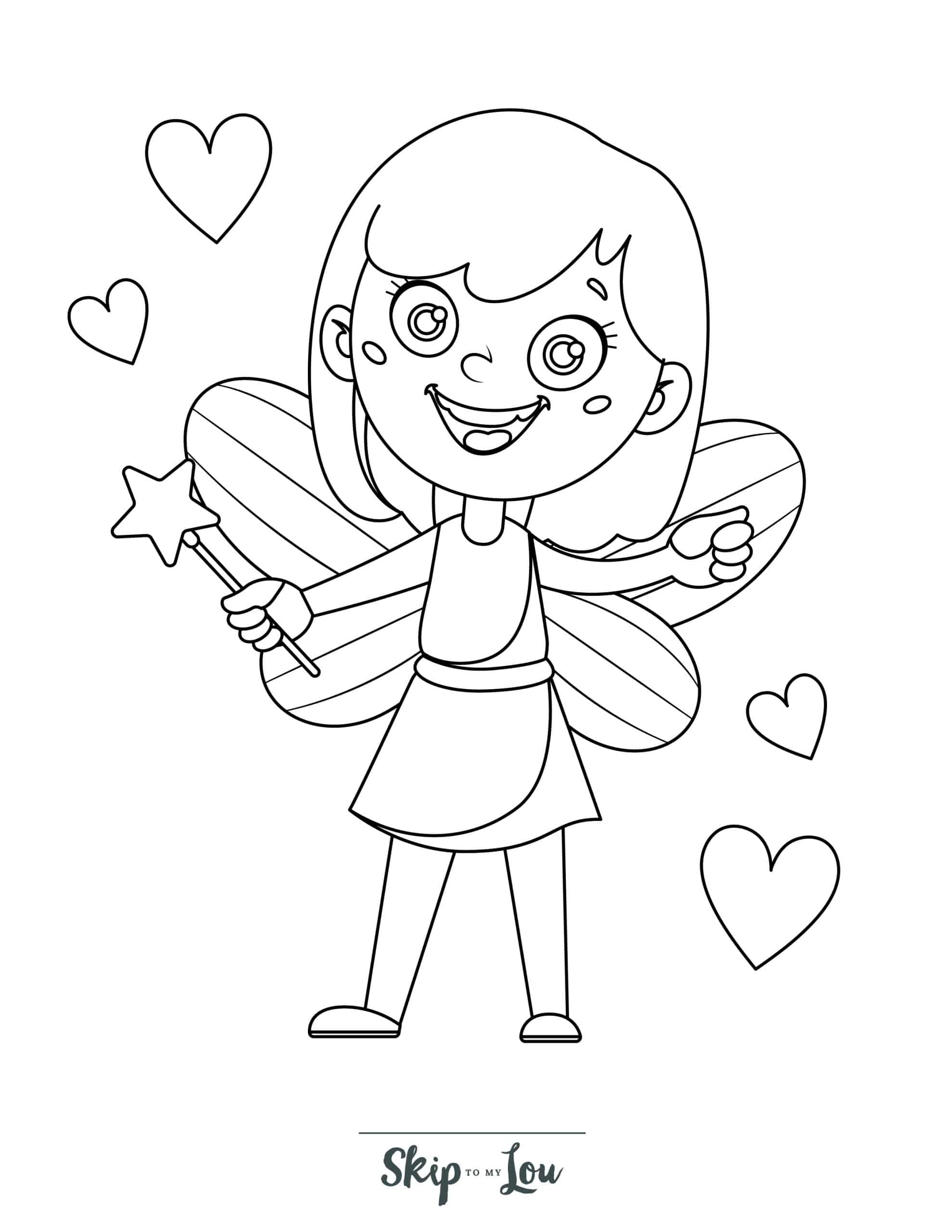 Fairy Coloring Page 3 - Fairy with magic want and hearts