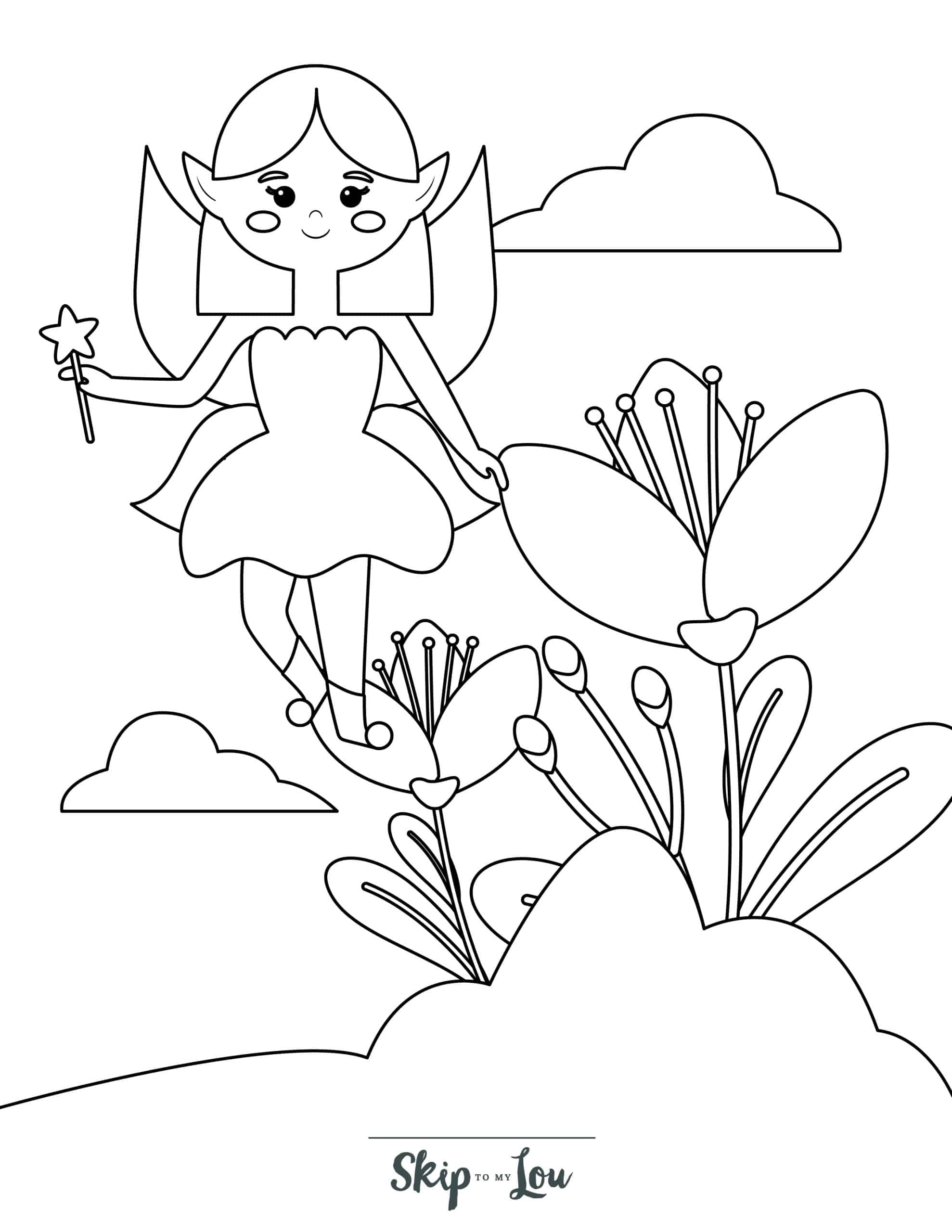 Fairy Coloring Page 6 - Fairy in nature with plants