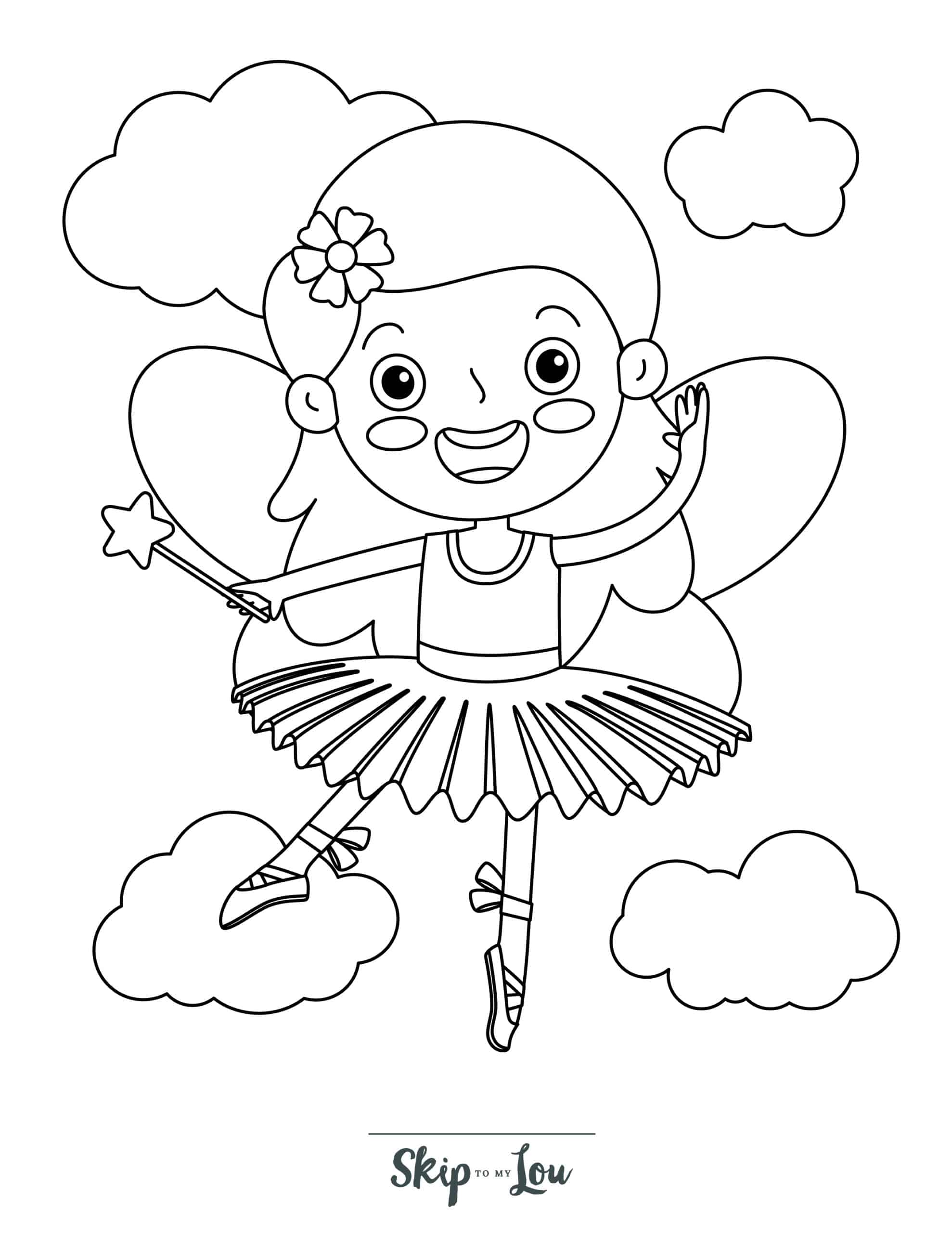 Fairy Coloring Page 10 - Dancing fairy in the clouds