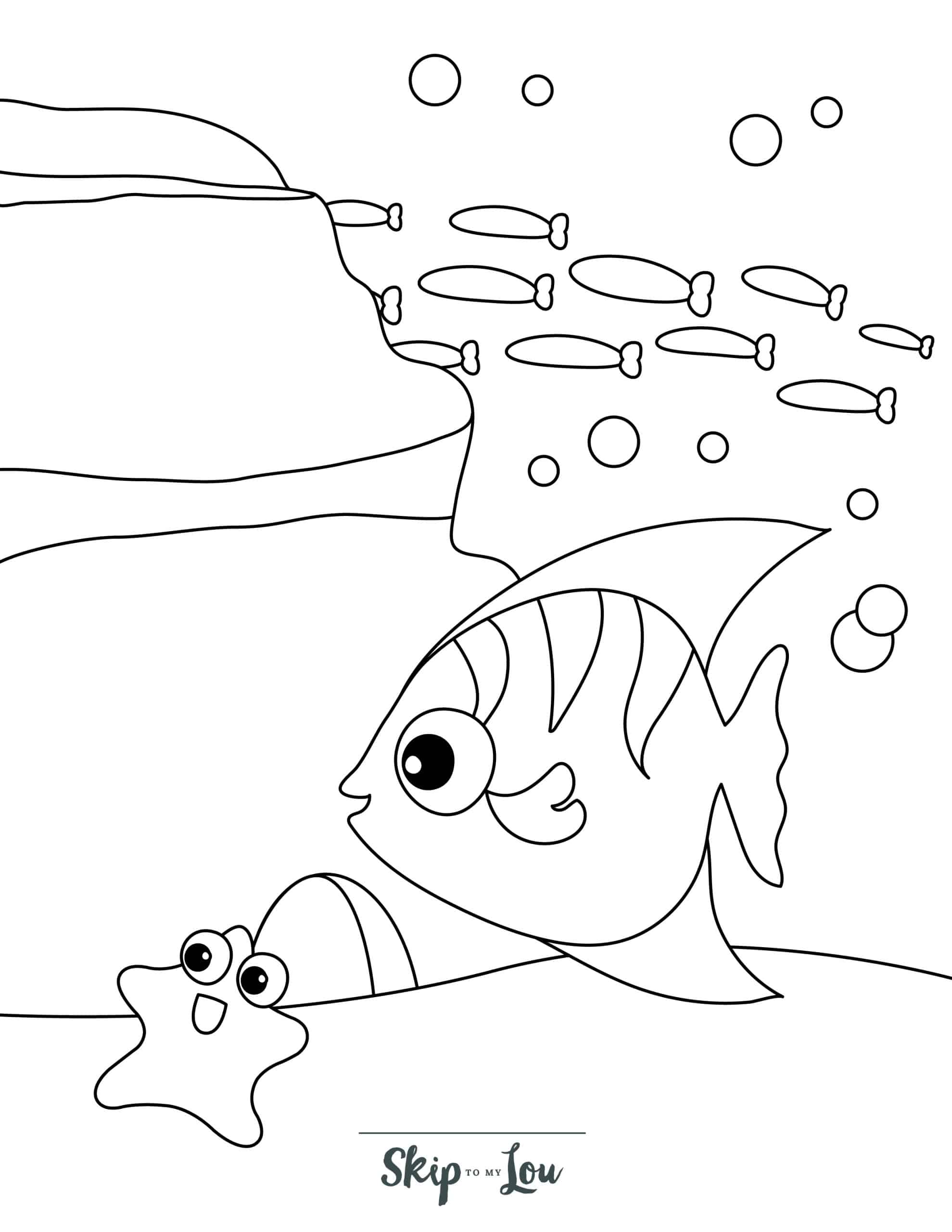 Fish Coloring Page 3 - Kite fish and starfish