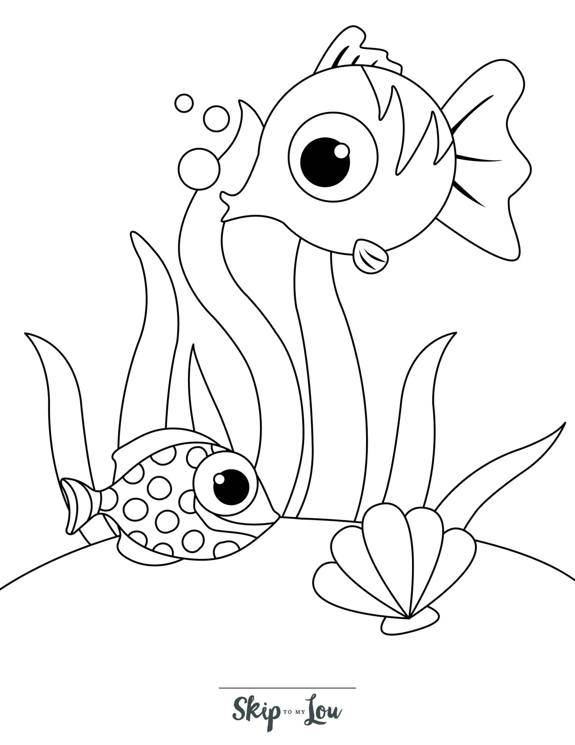 Fish Coloring Page 5 - Two fish next to sea weed