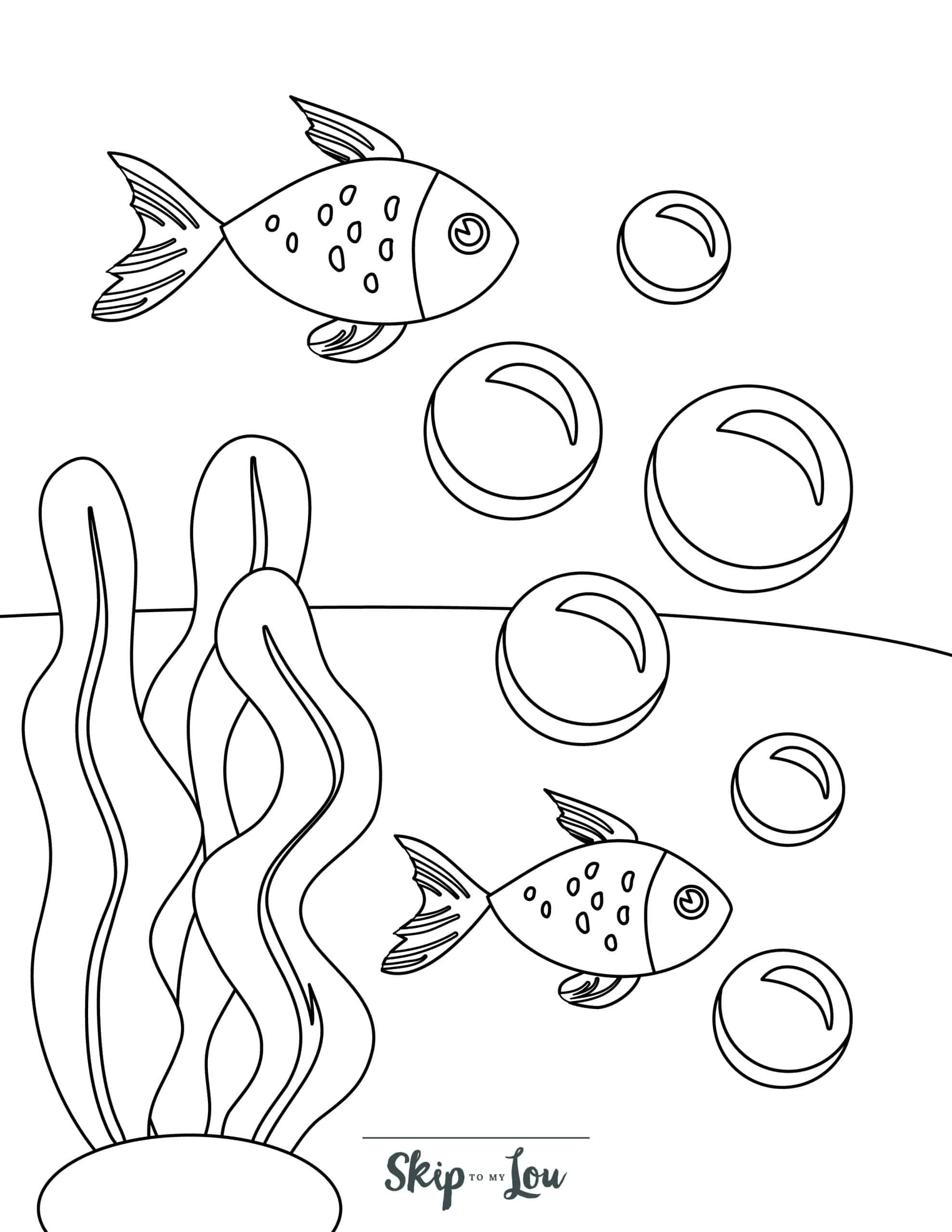Fish Coloring Page 8 - Fishes with bubbles