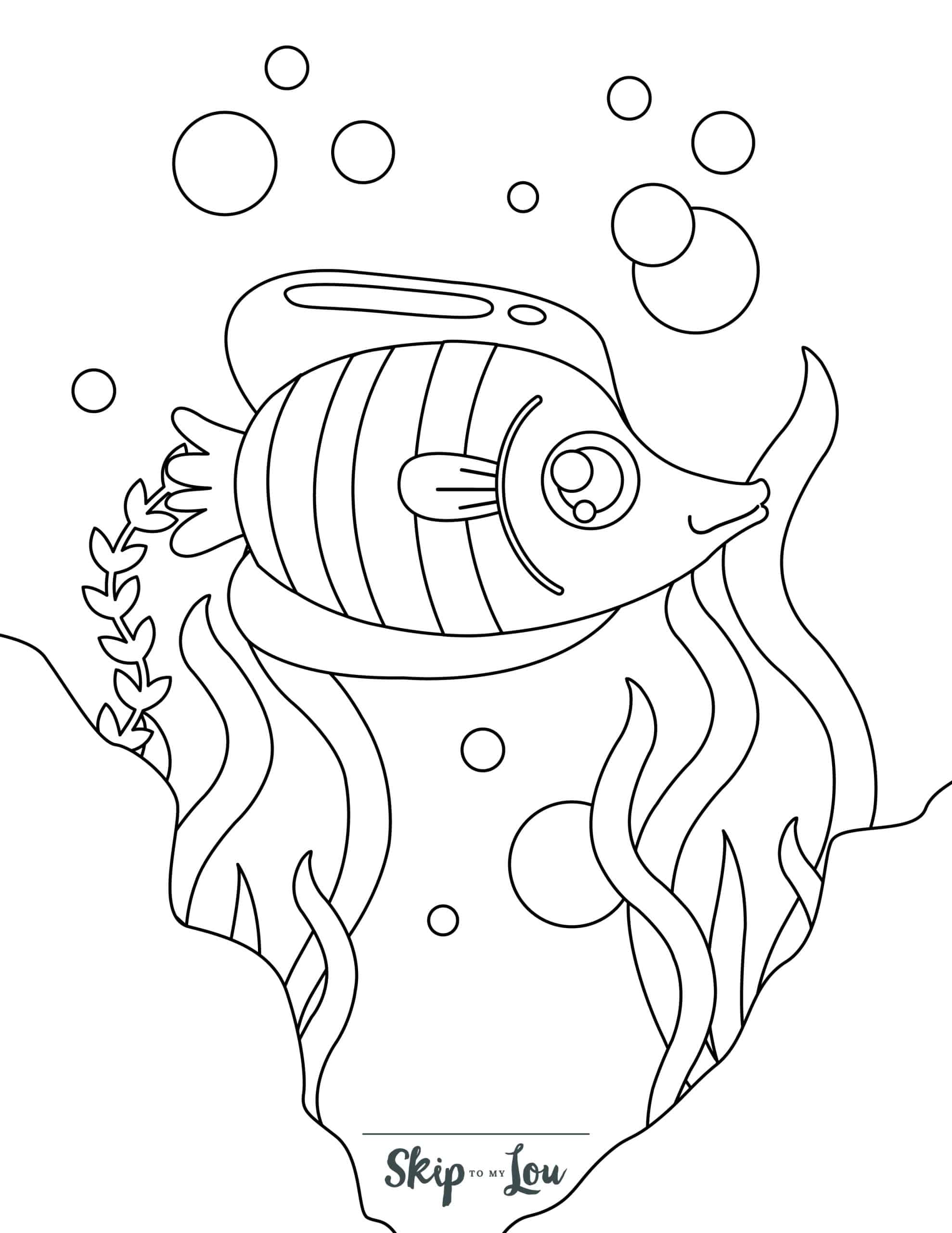 Fish Coloring Page 1 - Fish at bottom of ocean
