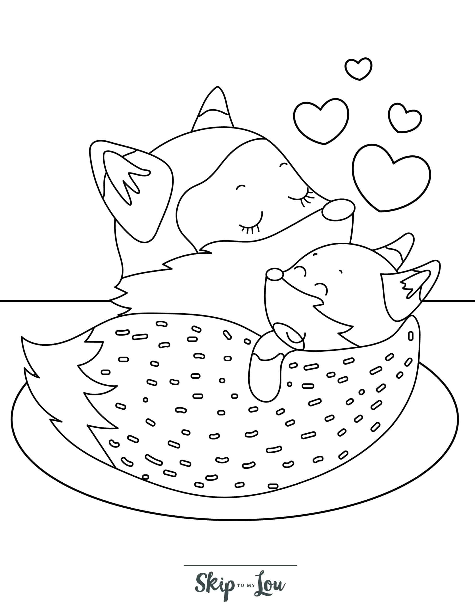 Fox Coloring Page 2 - Two sleeping foxes