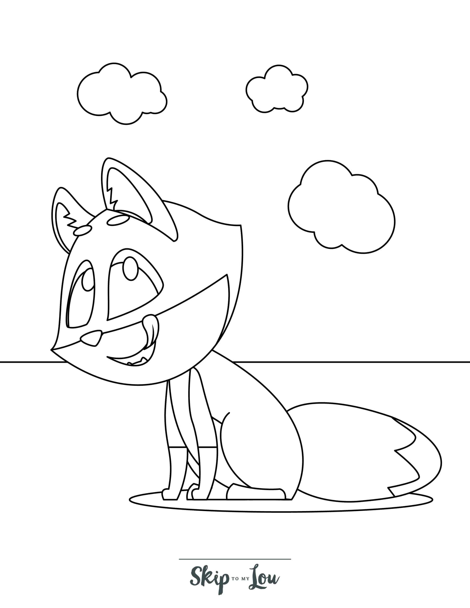 Fox Coloring Page 4 - Fox under clouds