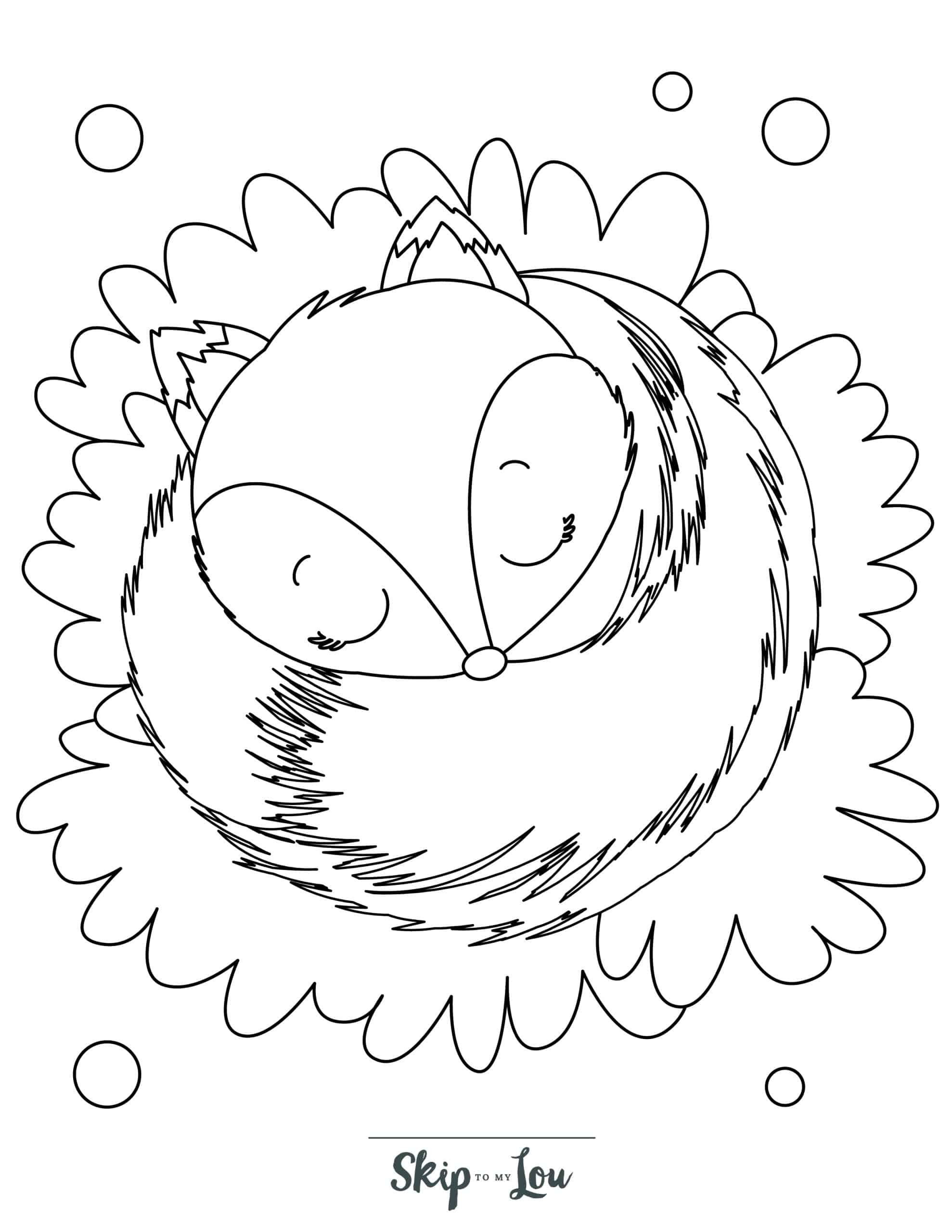 Fox Coloring Page 6 - Fox curled up sleeping