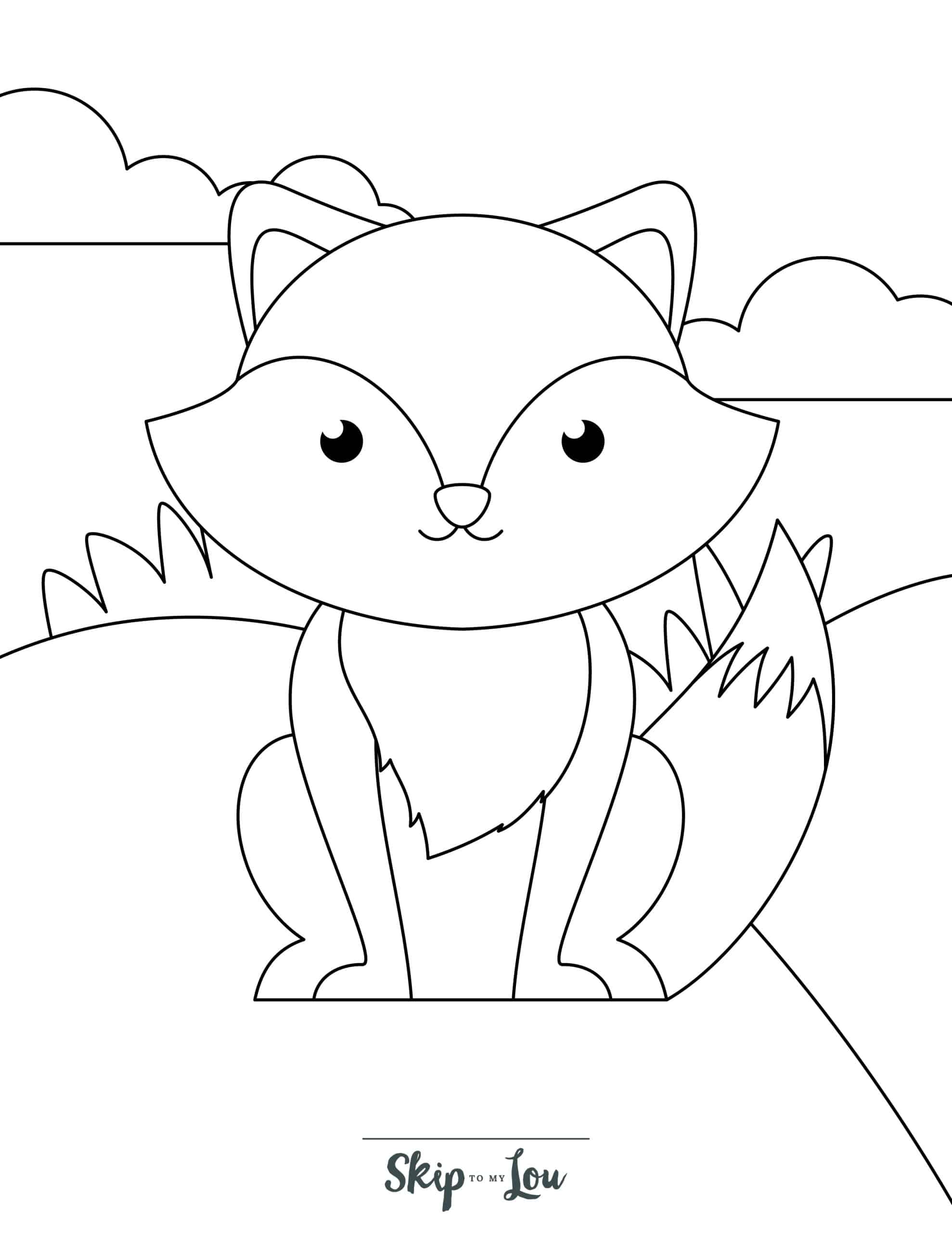 Fox Coloring Page 8 - Happy fox with cute face
